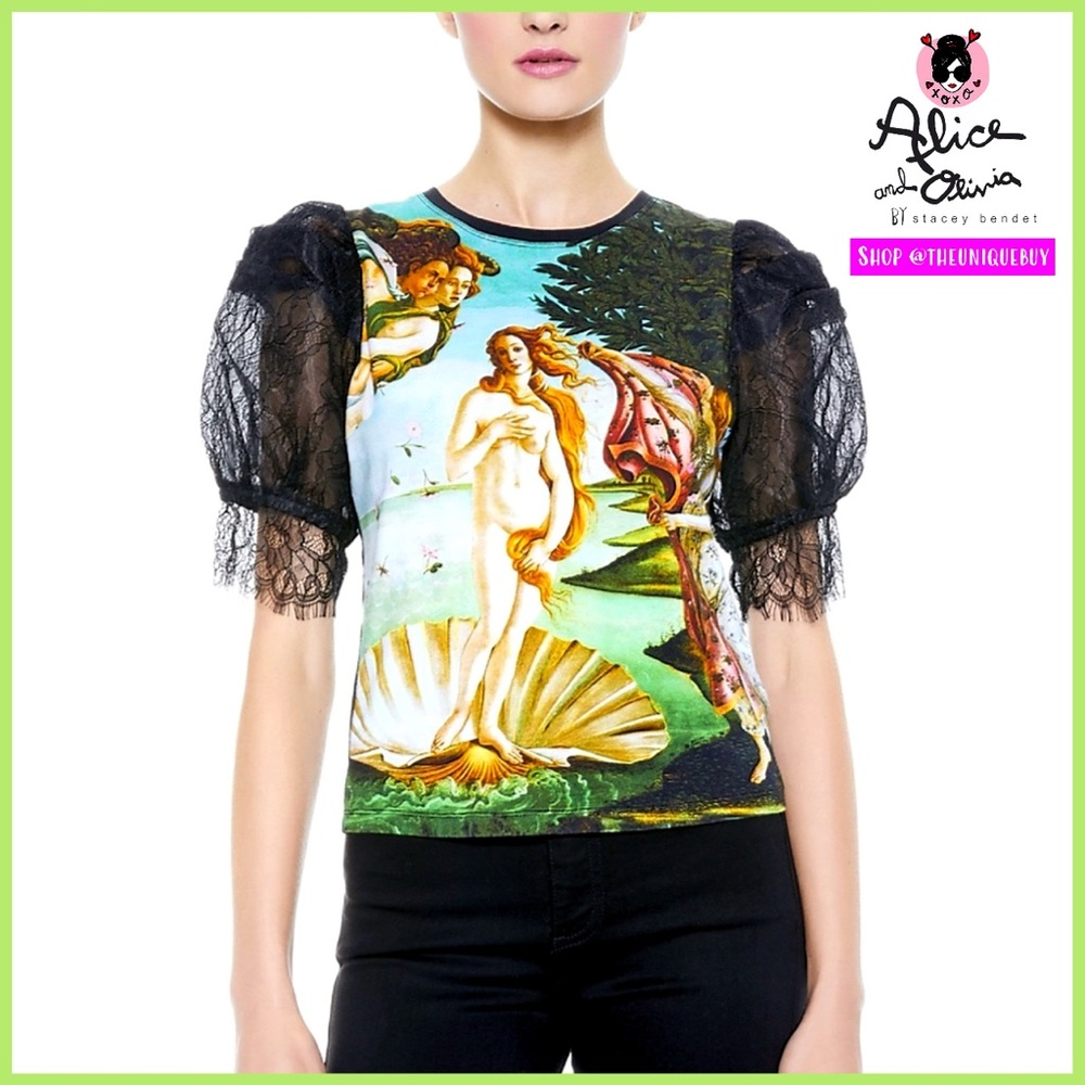 Alice + Olivia Posey Lace Puff Sleeve Blouse Tee Top
